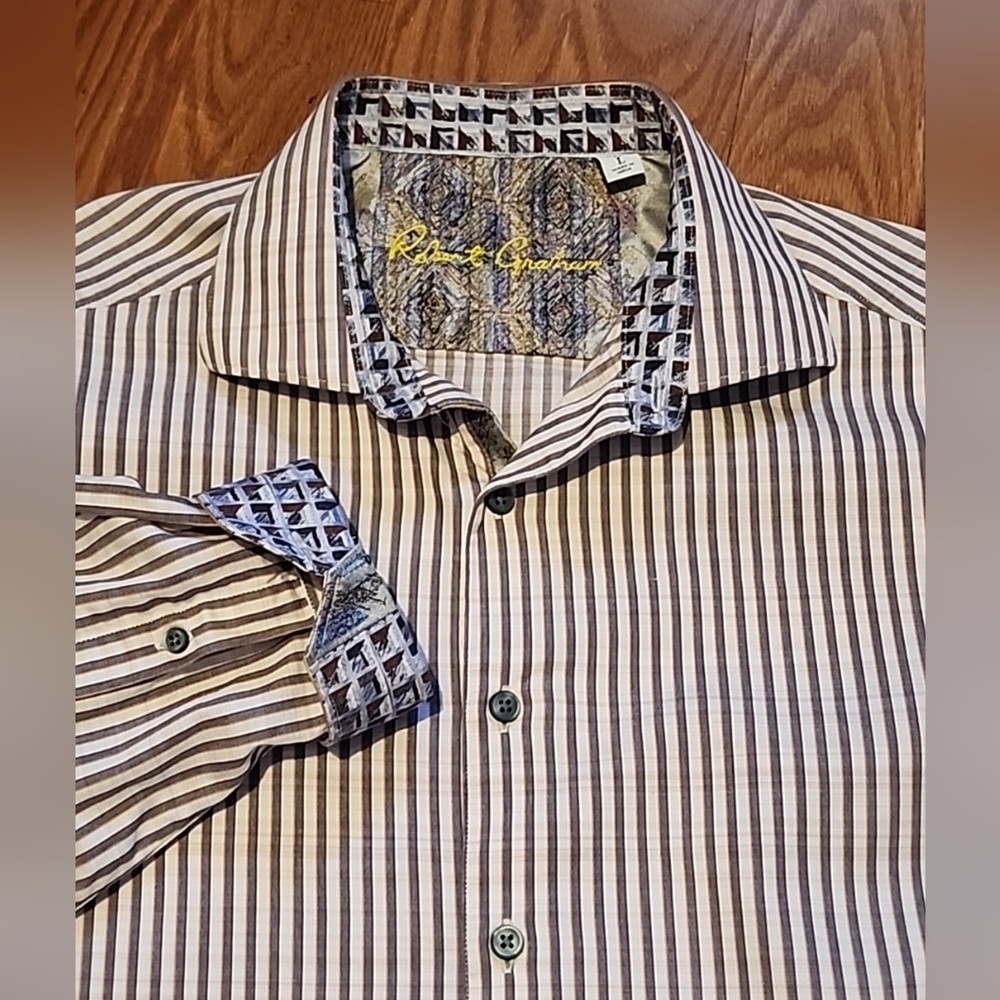 Robert graham stripe shirt flip cuffs size lg